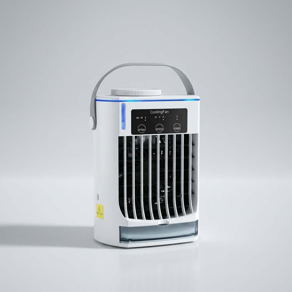 Desktop mist air cooler on a coworking desk
