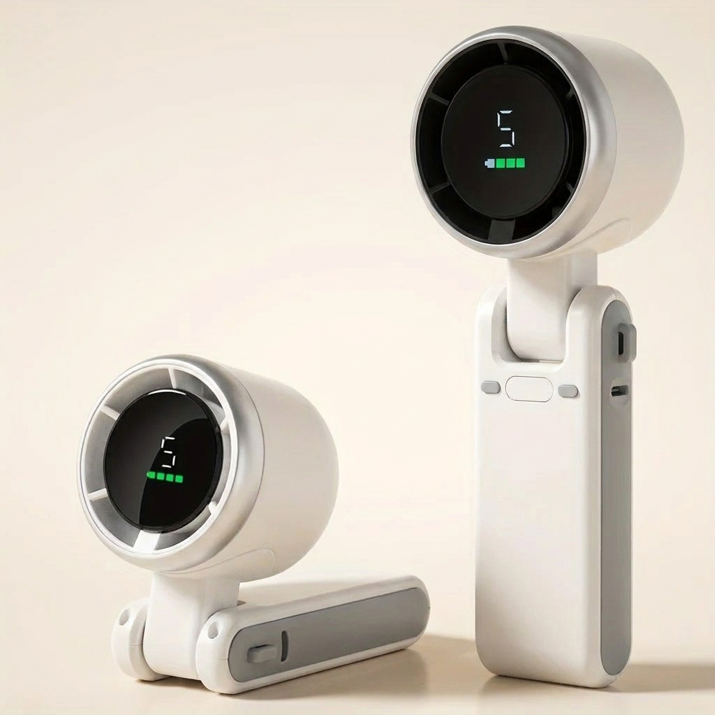 3-in-1 foldable travel fan that folds between desk, neck and handheld modes