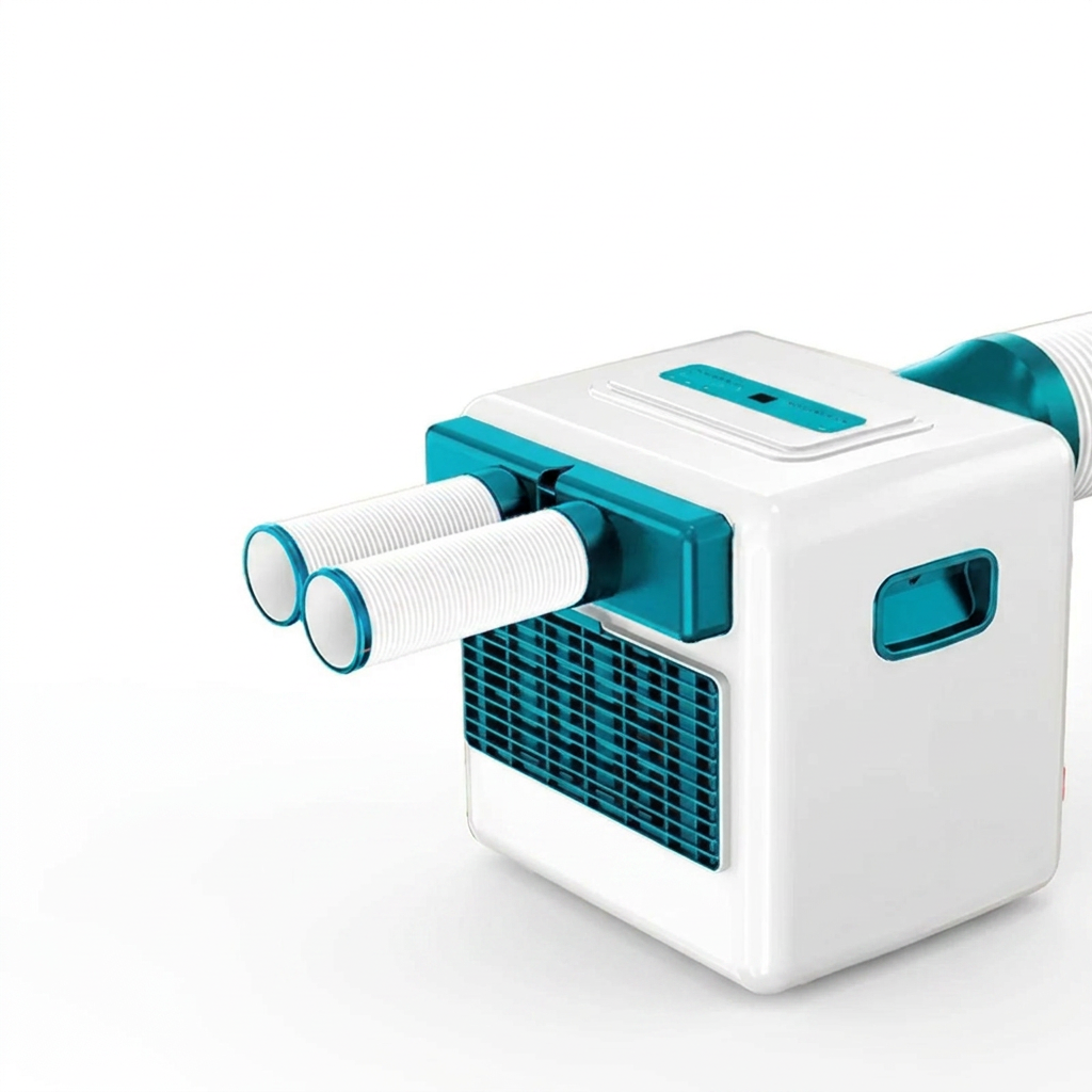 Compact portable air conditioner in a construction trailer