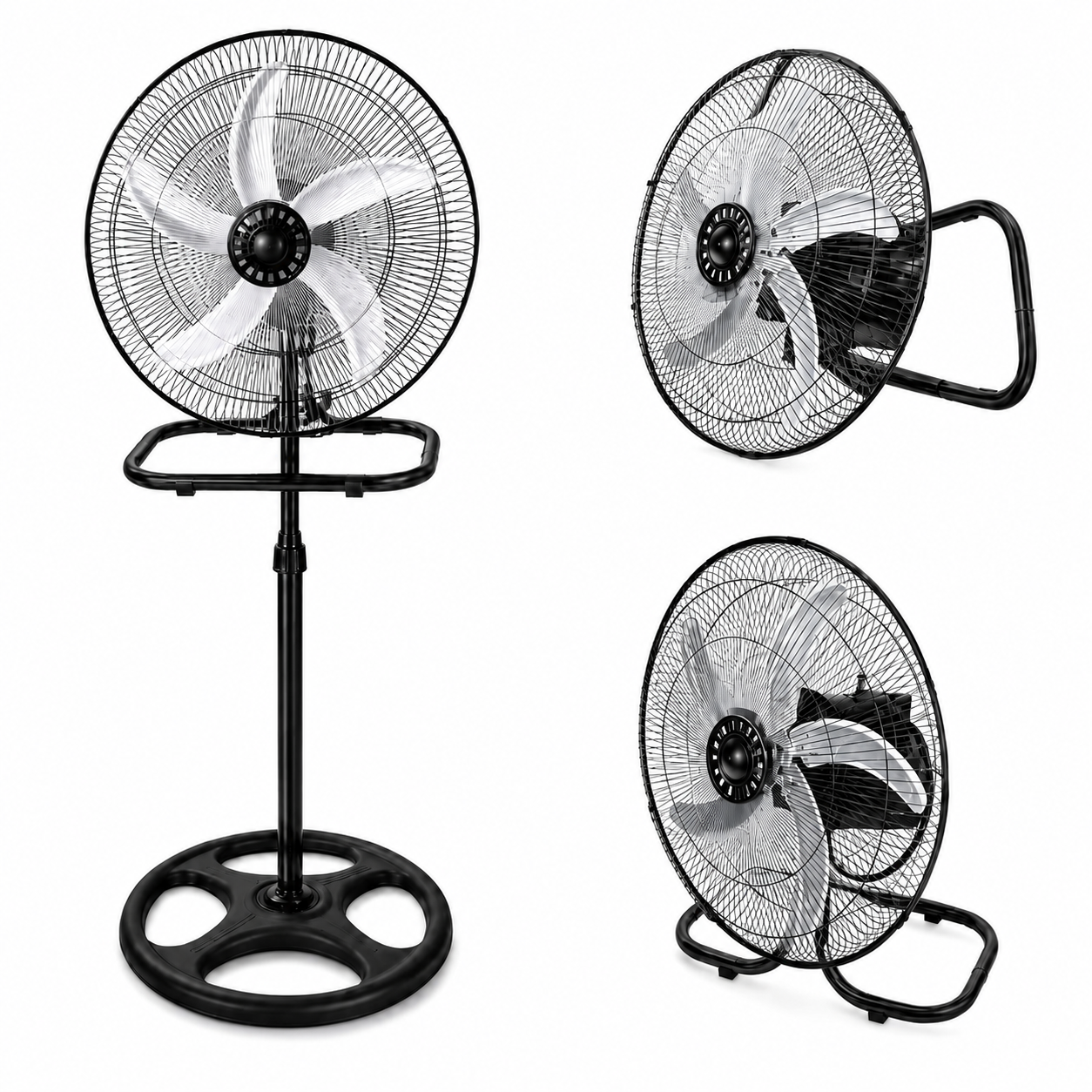3-in-1 Industrial Metal Standing Fan – Black