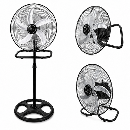 3-in-1 Industrial Metal Standing Fan – Black