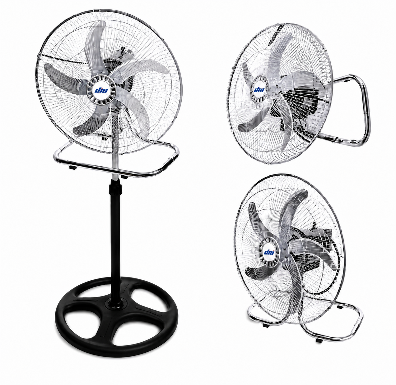 3-in-1 Industrial Metal Standing Fan – Silver