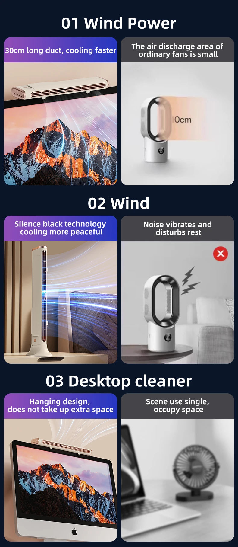 Bladeless Wall-Mount & Stand Tower Fan – 11