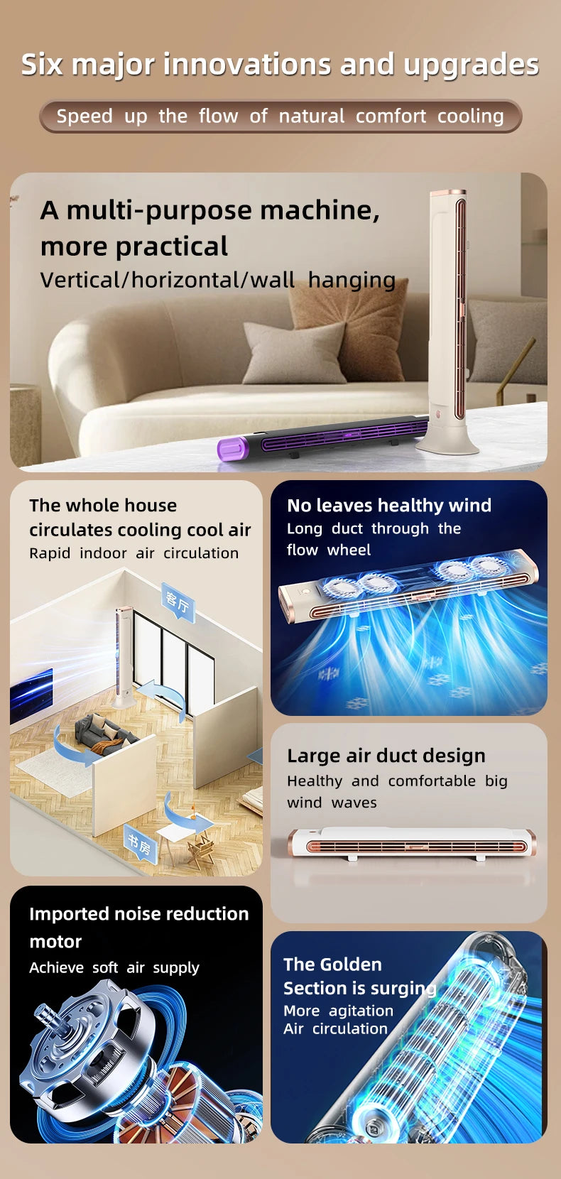 Bladeless Wall-Mount & Stand Tower Fan – 8