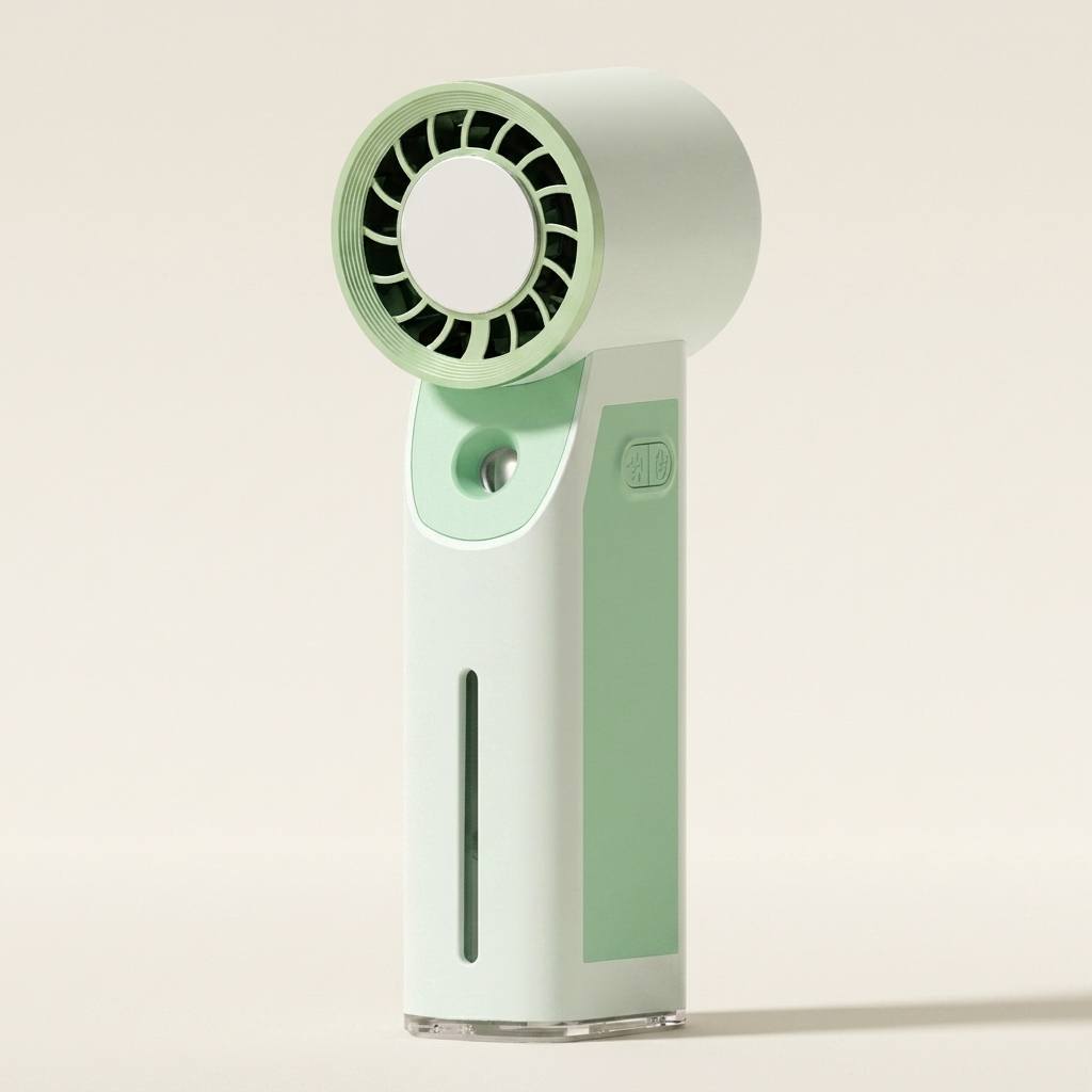 Green handheld misting fan with water tank
