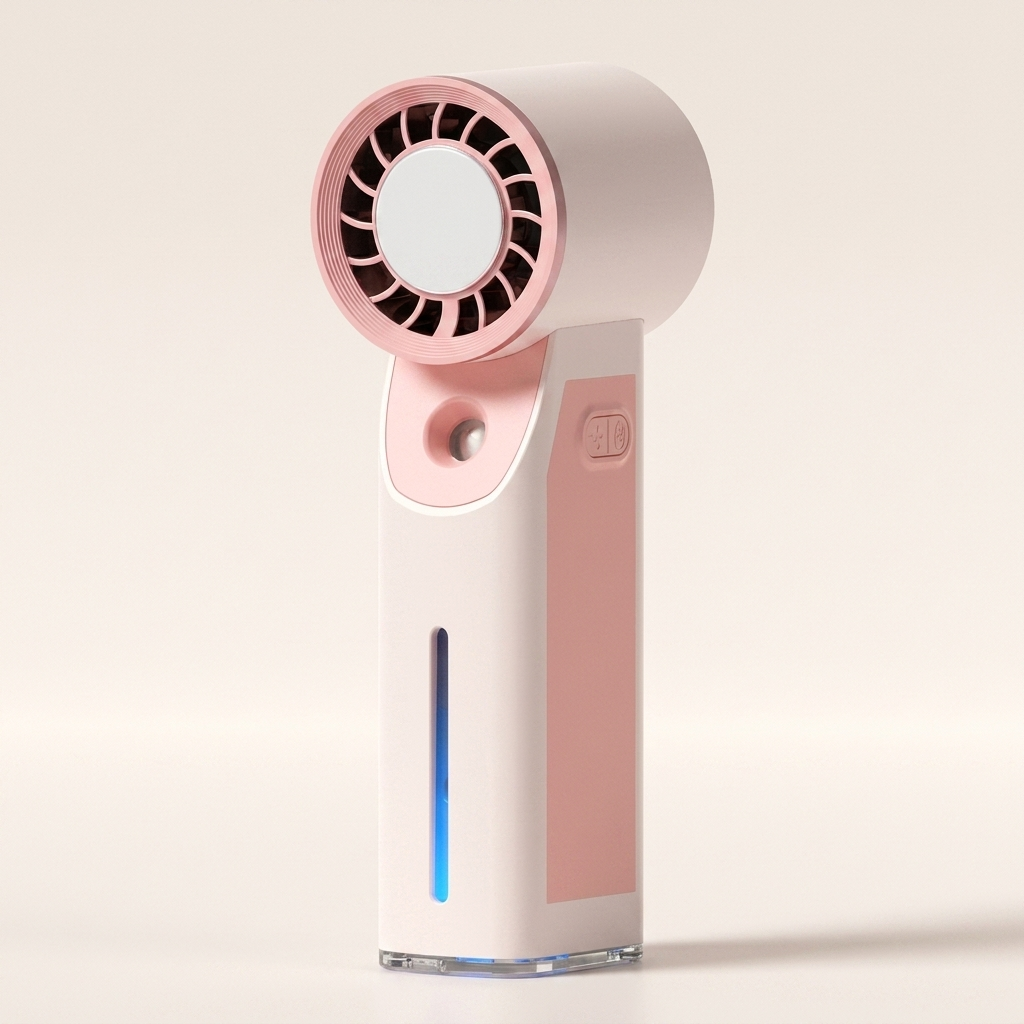Pink handheld misting fan with water tank