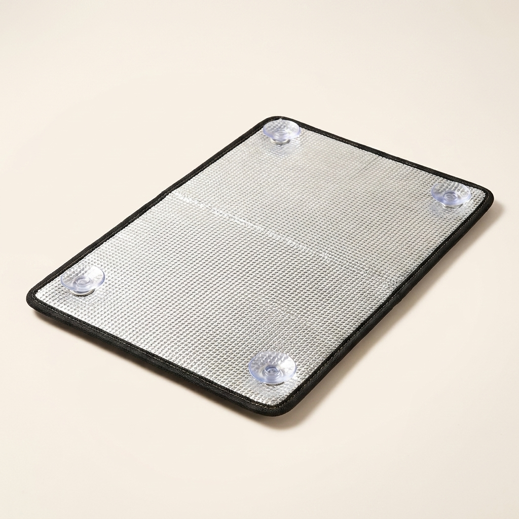 Blackout window insulation panel with aluminium foil facing and corner suction cups
