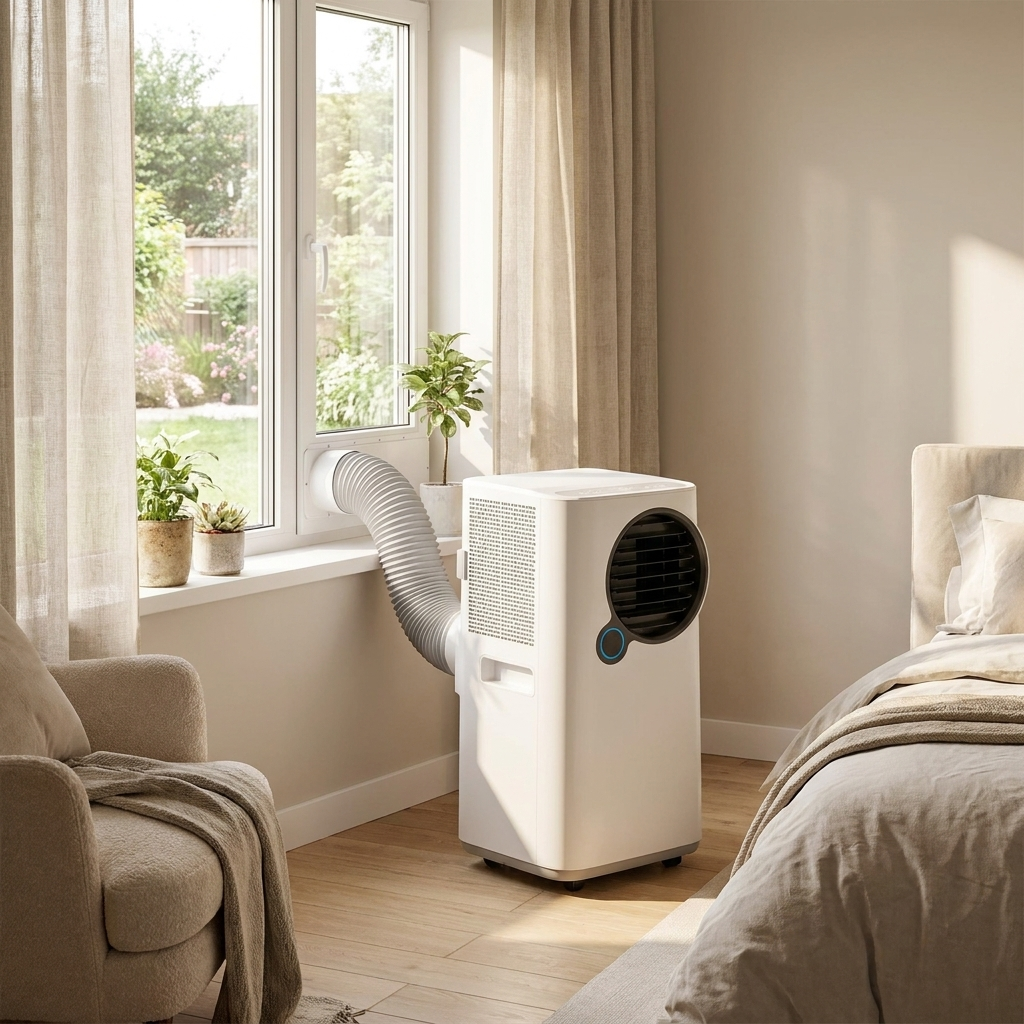 9,000 BTU Single-Hose Smart Portable Air Conditioner in bedroom