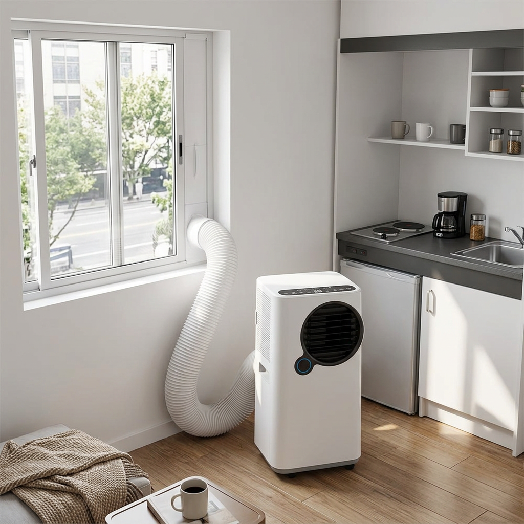 9,000 BTU Single-Hose Smart Portable Air Conditioner in studio apartment