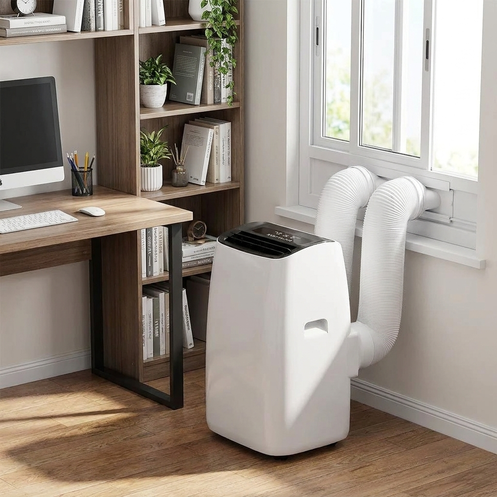 12,000 BTU Dual-Hose Wi-Fi Portable Air Conditioner in home office