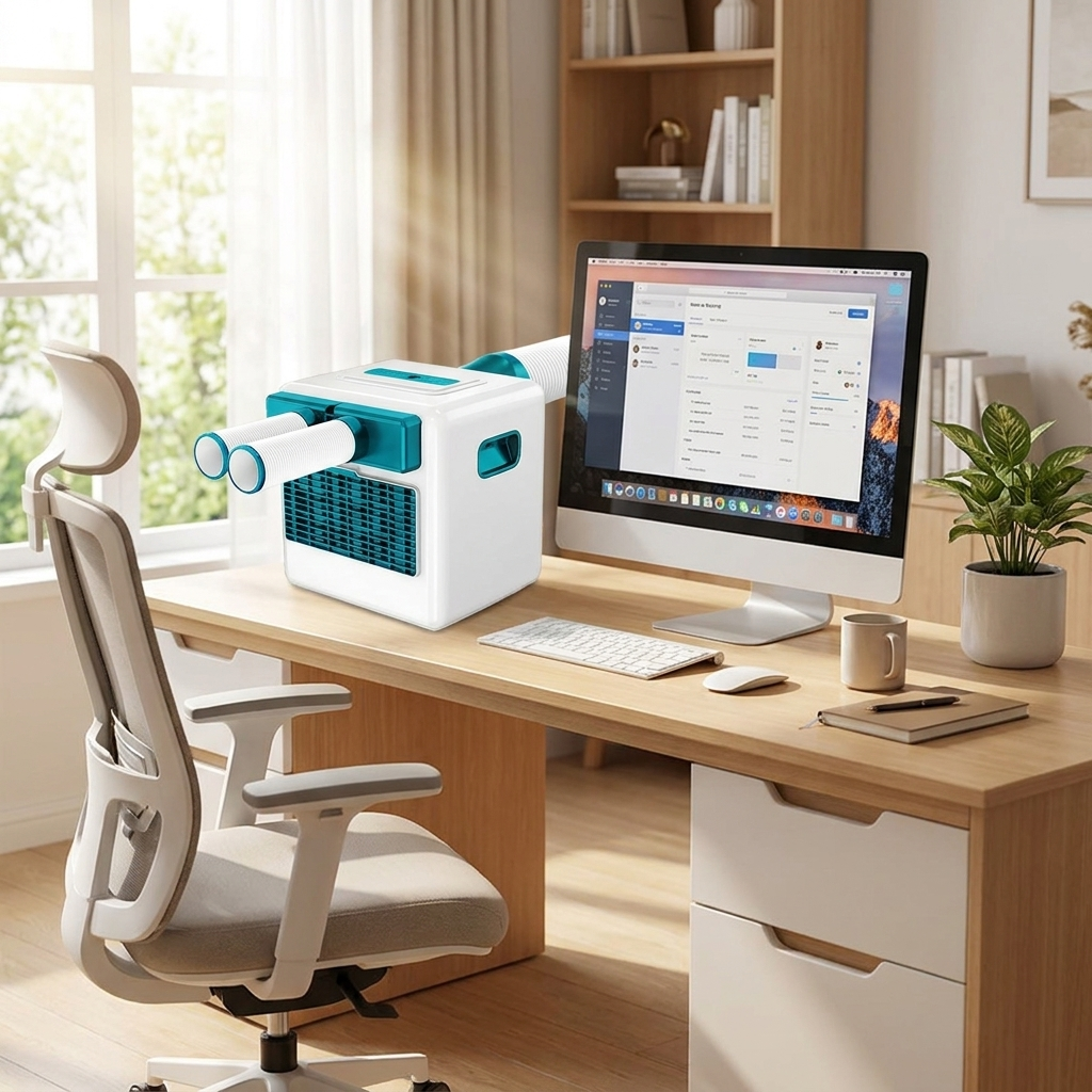 Compact Compressor Mini Air Conditioner on desk workstation