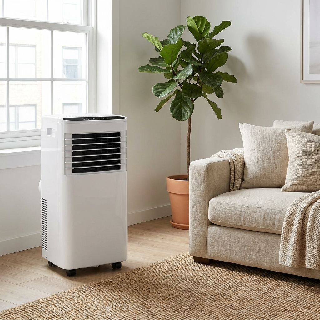 8,000 BTU portable air conditioner in an apartment living room